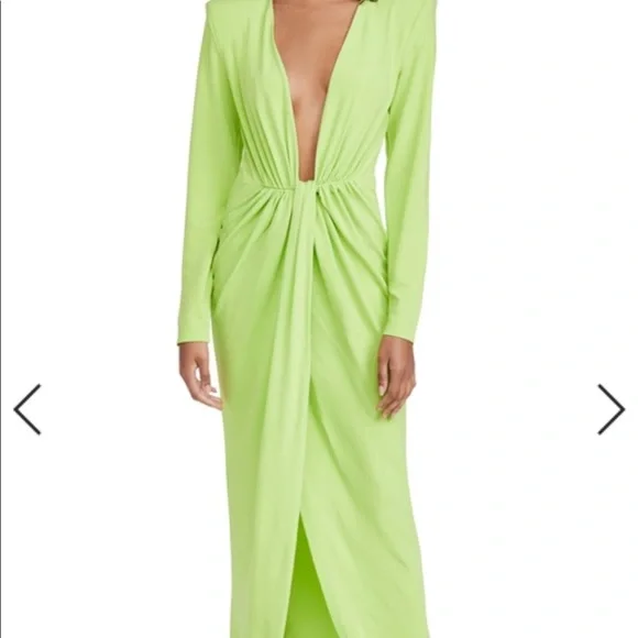 neon green wrap dress Pistachio Green Soleil Gown